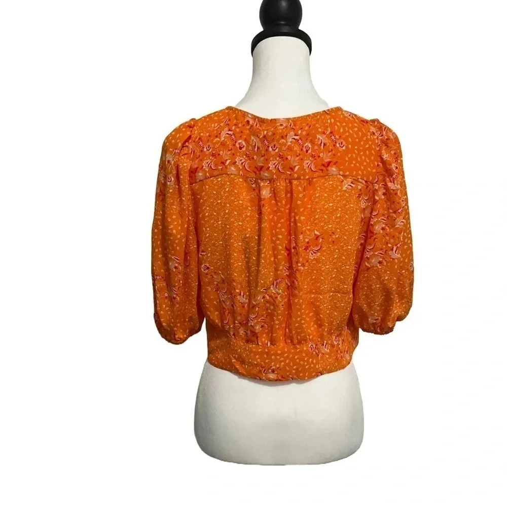 NWT! Joie Orange Floral Tie Front Crop Top. Medium - Picture 2 of 6